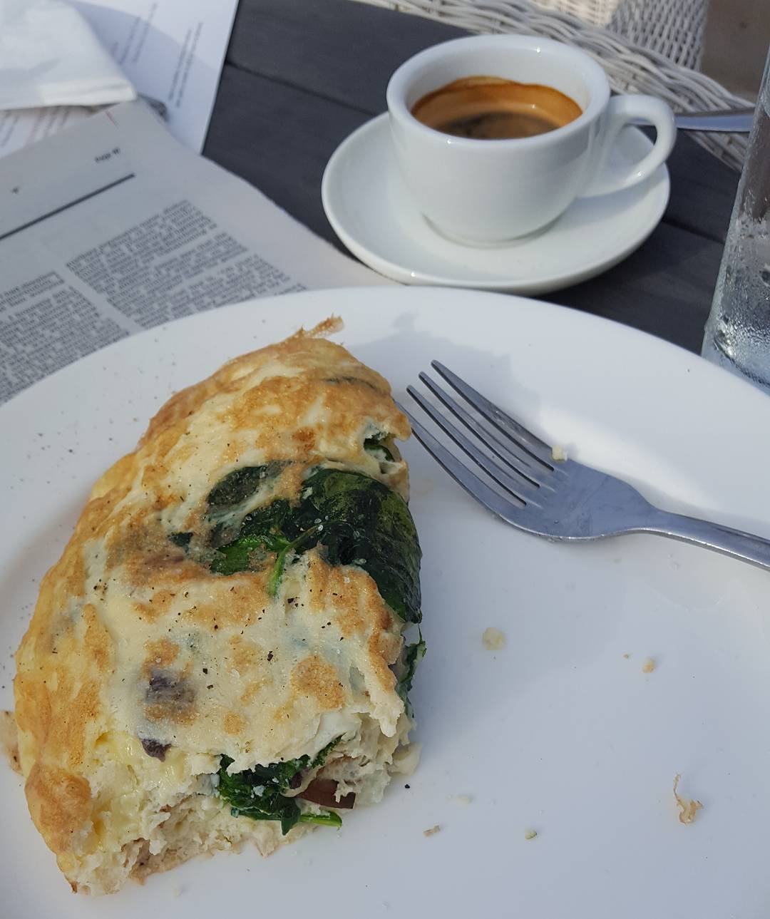 Healthy low carb and protein breakfast post-exercise workout

Omelette with cheese, spinach and mushroom and an expresso coffee.