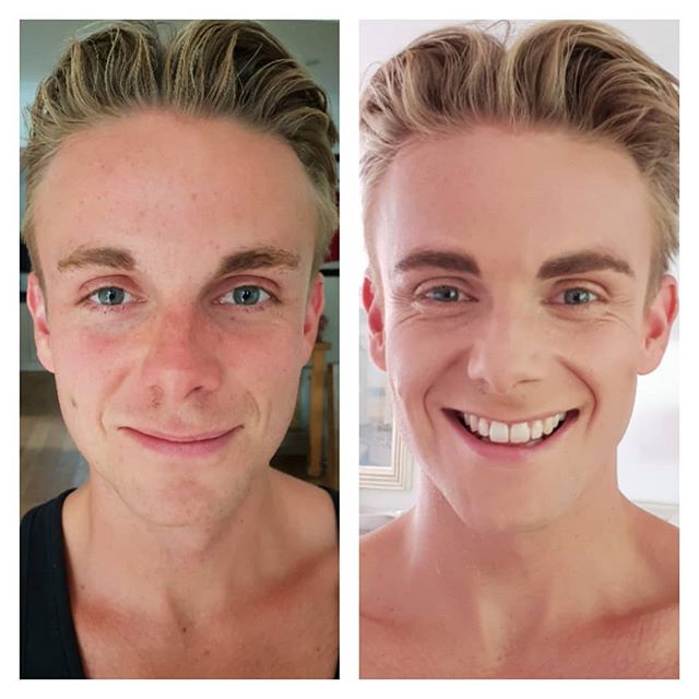 Before and after men's makeup makeover trial.

I love my work so much when it makes people feel good about themselves. My work is all about being the best version of you that you can be.  Whether I'm helping clients with their wardrobe, colours, body image and self-confidence, body shape, first impressions, body language, healthy diet and nutrition, exercise, make up for women, makeup for men and more.

Eyebrows and eyebrow shaping are so important and make so much difference to your face.  I tweezed first to shape and then extended and added missing brow hairs. I covered the beard and uneven skin tones, and shaded cheekbones with a contour kit. .
. 
@jamiebuckley5234