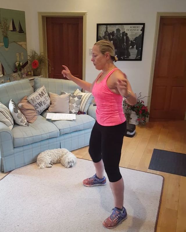 Morning squats for the glutes.

Cross squats as a variation which require core stability as well as balance. 
Harder than they look.
Important to try to go as low as possible in the squat.