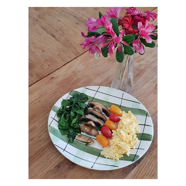 Friday's healthy low carb and protein breakfast.

Scrambled eggs cooked in organic butter, mushrooms, tomatoes and wilted spinach.

What did you have for breakfast?