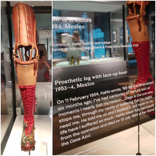 Frida Kahlo @vamuseum London. Even after a leg amputation Frida remained true to her own unique personal style customising her prosthetic leg with a stylish  decorated boot.