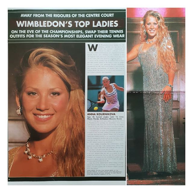 As it's Wimbledon fortnight I thought I'd continue posting some more images of past Wimbledon champions styled by me.

Anna Kournikova aged 18, styled by me in Berlin. She'd refused to participate in my photoshoot when requested in advance from London. 
However when she saw Polaroids of other players from my day's photoshoot she loved their photos, and unexpectedly turned up at the end of the shoot with most of her Russian family members. There were a lot of them.

She loved the Escada dress I chose for her to wear and the Bvlgari diamonds. 
As she had come straight from the Berlin open tennis tournament all she had with her was her sports bra and no other suitable bra to wear with the dress and she was very keen on having lots of cleavage showing.

The only bra I had with me was a "Wonderbra' ( if you remember the Eva Herzigova "Hello Boys" wonderbra ad ) plunge bra of my own in my suitcase which I of course lent her. 
She still wanted more cleavage, so I obliged using contour shading.

She was to be on a magazine cover as the editor loved the photo of her so much. However her L.A. agents were less than pleased when they saw the photos as no one knew that she was about to be endorse and be advertising a sports bra which apparently made her cleavage innapropriate at that time.  Who was to know this?! So we were not allowed to use the full length photo, hence the cropped head shot which ended up as the magazine cover photo. The full length photo was never used.
.
.
. .
.