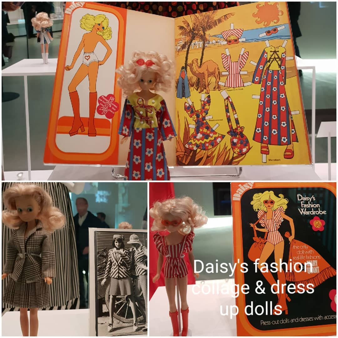 Mary Quant at the V&A part 2.
.
The thing that really stood out to me was how different the fabrics were that we wore then to now.
Much more rigid and flexible and quite bulky.
.
These video clips include:
The Daisy dress up doll ( I remember I had one of the cut out and paste books of these as a child.)!
1960s sportswear Quant style 
The mini Quant wore to collect her OBE
The jersey dress ( the first time stretchy jersey had been used as a clothing fabric) 
The Quant collection of everything from tights to sunglasses to makeup
The cape 
Dresses with matching frilly pants
The journey of the mini from knee to very short.
.
.
.
.
.
.
@V_and_A
@vamuseum @kingsroad.london @martinsproperties